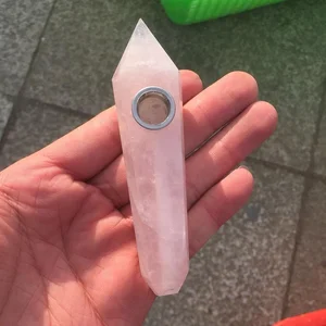 Image of Wholesale Natural stone rose quartz pink crystal smoking weed pipe for sale