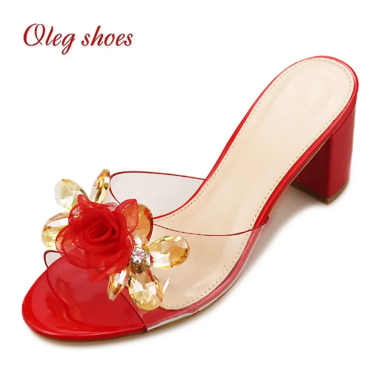 

New Arrivals Fish Mouth pvc shoes Women Sandals high Heels Flower Rhinestone Summer Transparent Crystal ladies Slipper, Black, white, silver, red, champange(as picture color)