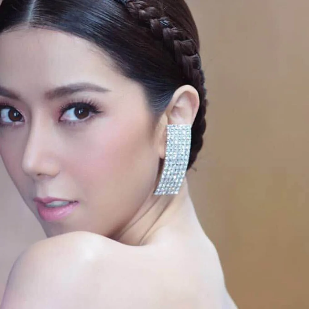 

17951 Dvacaman Korean Handmade Style Geometric Diamond Stud Earrings for Wedding, As picture