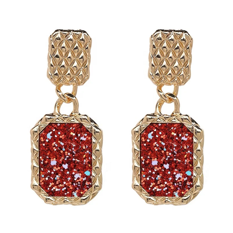 

gold plated frame Sequinn mosaic dangle earrings for women, As picture