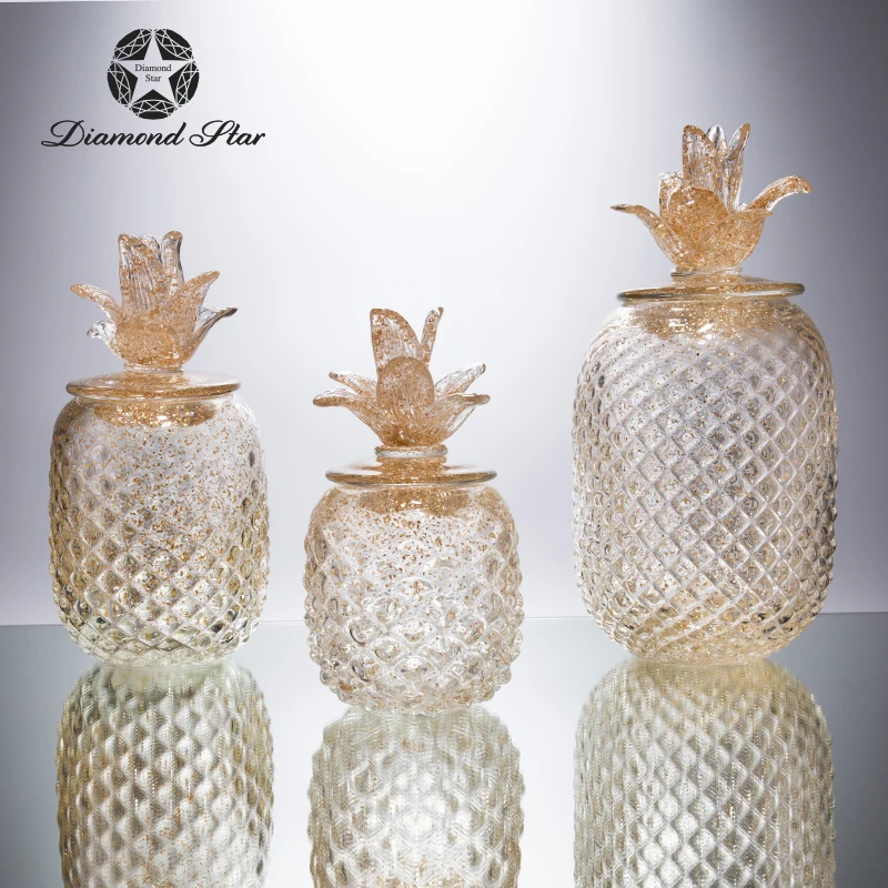 Wholesale Diamond Star Home Goods Decorative Pineapple shape Fancy Glass Candy Jar