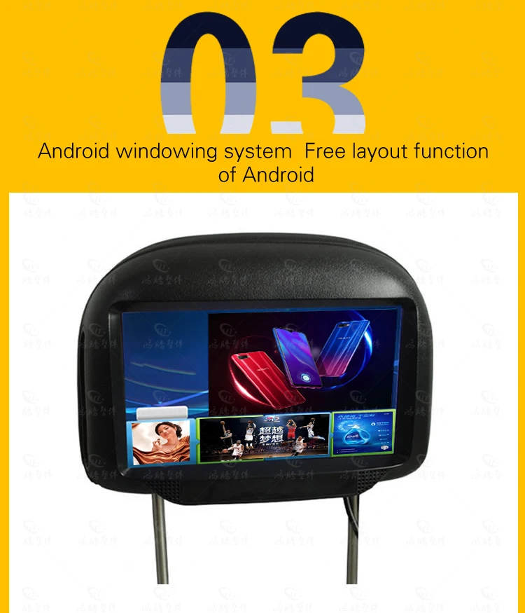 Wireless advertising player 9 Inch taxi headrest six video media ad player HD 3g wifi