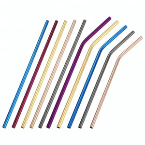 Image of FDA Approved Rainbow Colored Drinking Straw Stainless Steel Straight Bent Straw for Bar Party