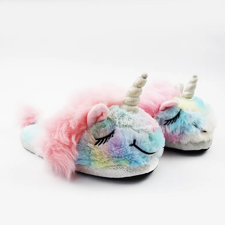 

2019 Newest Warm Fluffy Slipper Attractive Lightweight Colorful Unicorn Plush Slippers For Women, Custom