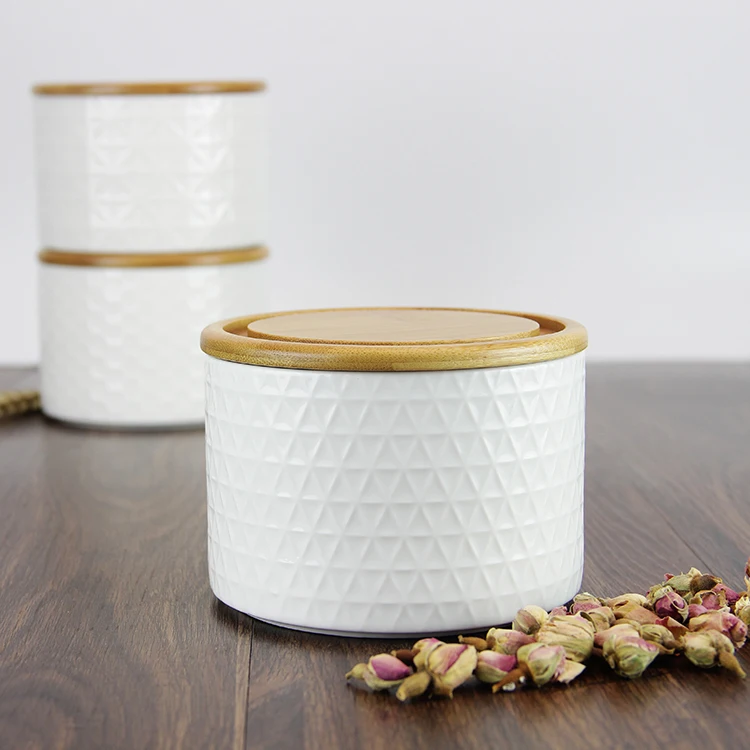 Wholesale Ceramic Storage Jar With Bamboo Or Wooden Lid,Custom Design White Ceramic Jars Buy