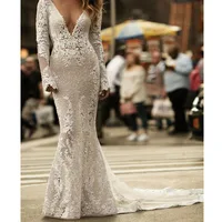 

Long Sleeves Mermaid 2019 Wedding Dress Bridal Gown Open Back Trumpet Lace Bridal Dresses Guangzhou Deep Chest Design