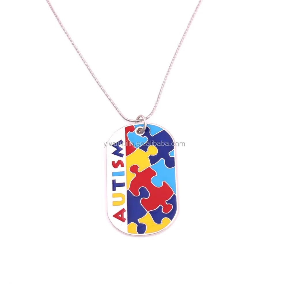 

Fashion Surfboard Shape Autism letter Awareness Enamel Engrave Dog tag Necklace