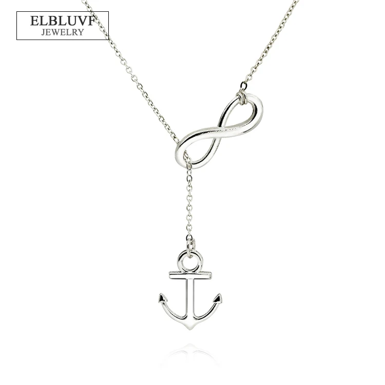 

ELBLUVF Alloy Silver Plated Handmade Anchor and Infinity Lariat Y Necklace