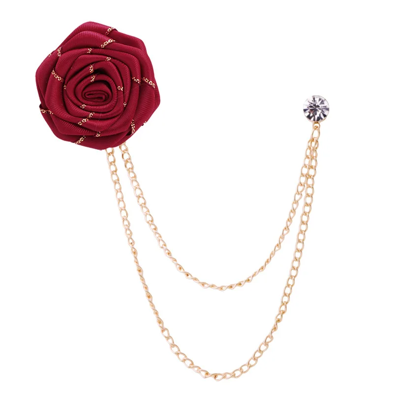 

Korean Lapel Safty Pin Groomsman Rose Male Men Jewelry Men Mens Fabric Chain Flower Chain Suit Brooch Pin accessories Brooches, 9different colors