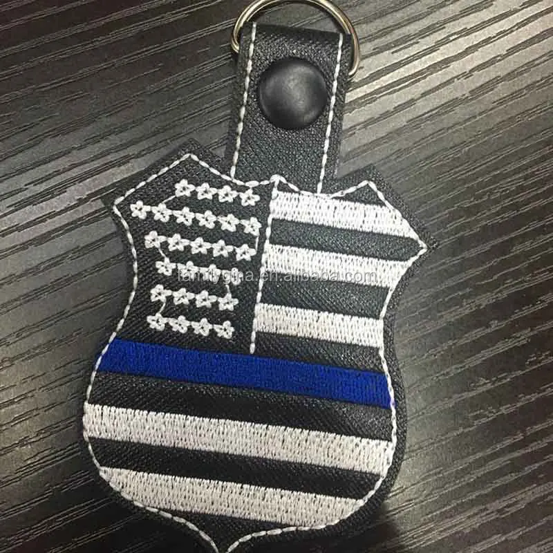 Thin Blue Line Police Sergeant Key Chain - Faux Leather With Color Emblem & Epoxy Dome - View #7