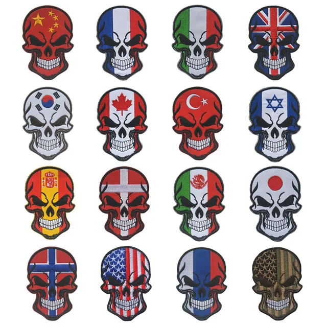 

SKULL SPAIN FLAG RUSSIA USA Israel canada patch Spanish UK National Flag Tactical Morale Military Espana Patch Applique
