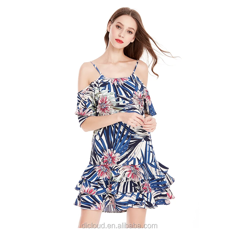 Wholesale Women Off Shoulder Floral Mini Bohemian Dress