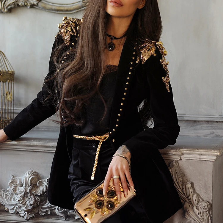 

2018 New Design Long Sleeve Button Black Women's Fashion Jacket Coat, Shown