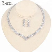 

RAKOL Luxury wedding jewelry 925 silver full rhinestone 3 rows zircon diamond necklace earrings sets S066
