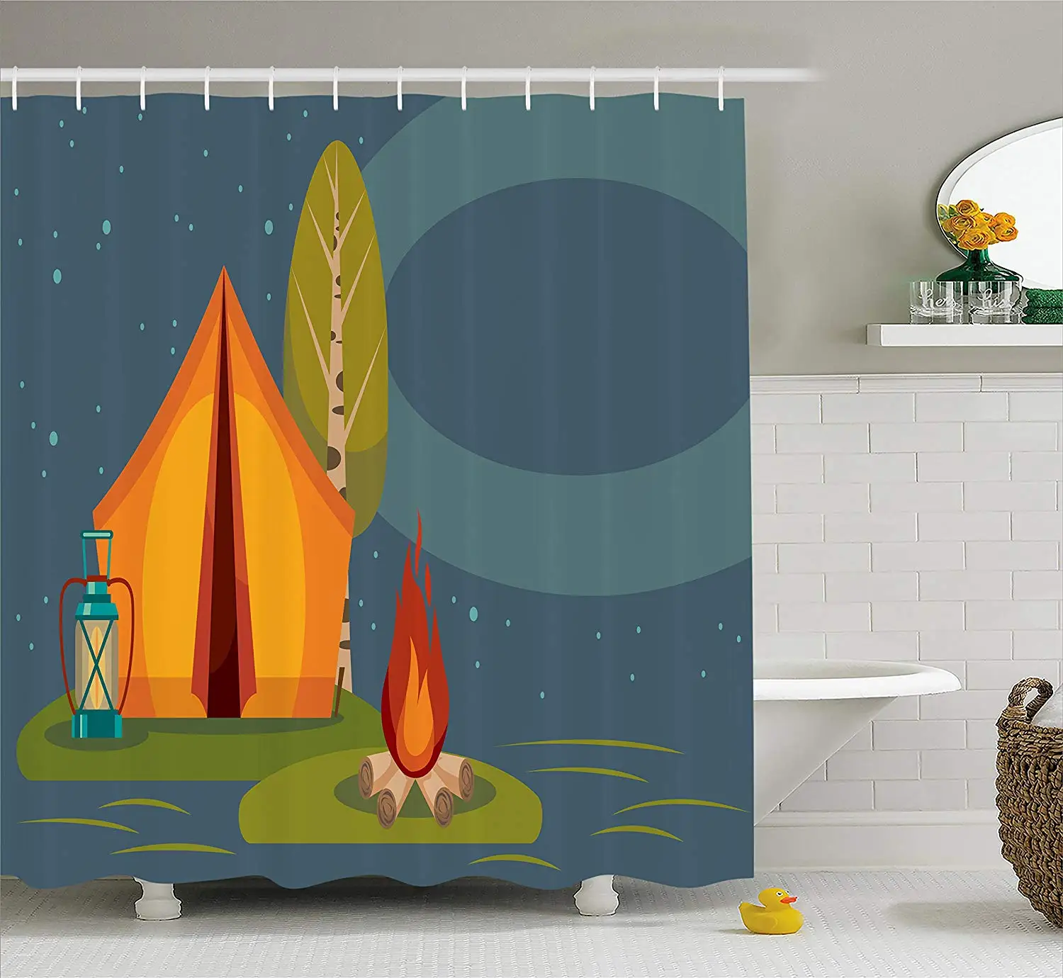Buy Lunarable Camping Shower Curtain, Summer Outdoor Activity in the ...