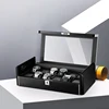 Black carbon fiber surface soft flexible hot leather pillow luxury watch travel case wood watch box