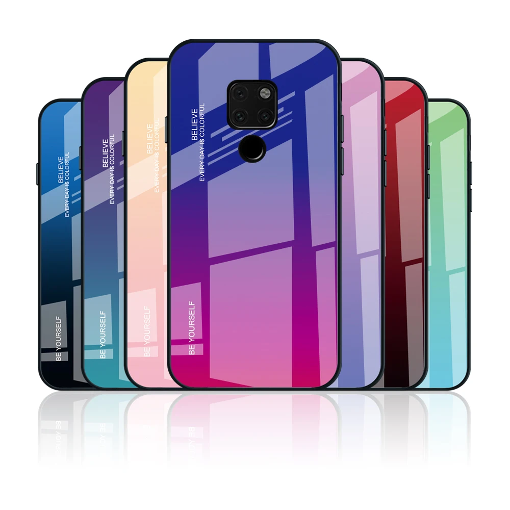 

Free Shipping Tempered Glass Phone Cover For Huawei Mate 20 10 Pro OTAO Gradient Case Shockproof Coque Telephone