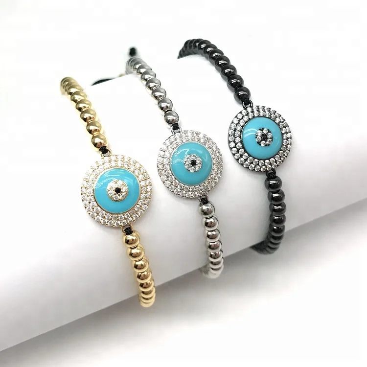 

white cz round diy evils eyes accessories jewelry finding 18k gold bracelet, Gold;rose gold;silver;black