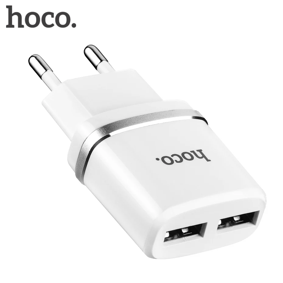 

HOCO C12 EU Plug Universal Dual USB Charger Intelligent Portable Wall Travel Charger Adapter mobile phone chargers, White/black
