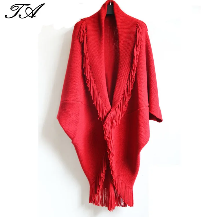 

Casual Style Turn-down Collar And Tassels Waffle Knit Extra Long Latest Shrug For Women's Clothing Designs