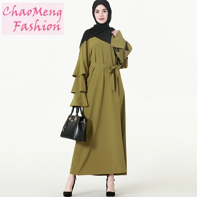 

9073# Ruffle latest abaya long sleeve woman muslim maxi dress elegant muslim long dress, As show