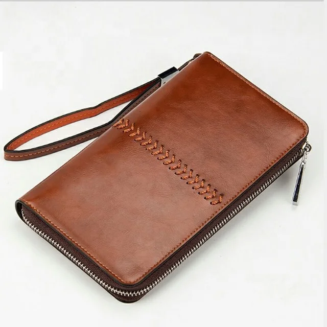 

JUNYUAN Retro Men's Clutch Bag Multifunction PU Leather Wallet, Black, brown