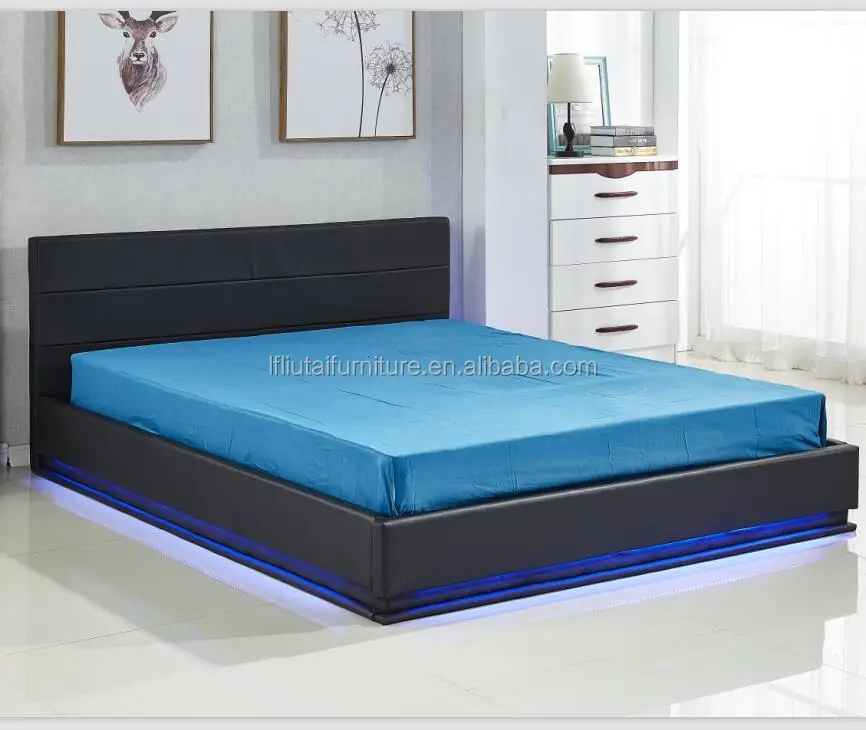 Modern PU Leather bedroom furniture frame beds Led light beds