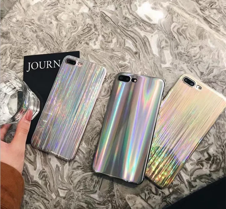 Psychedelic Holographic Sparkle Bling Glitter Shiny Reflective With Laser Pattern Phone Case For iphone 8/8plus