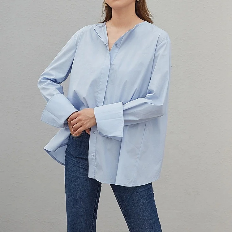 

2019 spring before and after irregular tops loose shirt, Sky blue