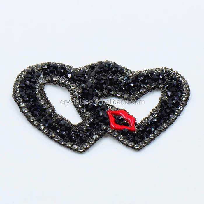 Custom made crystal rock beads iron on hot fix rhinestone patch for jeans