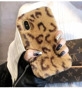 fluffy animal fur cute cell phone case for iPhone xs fur case winter warm
