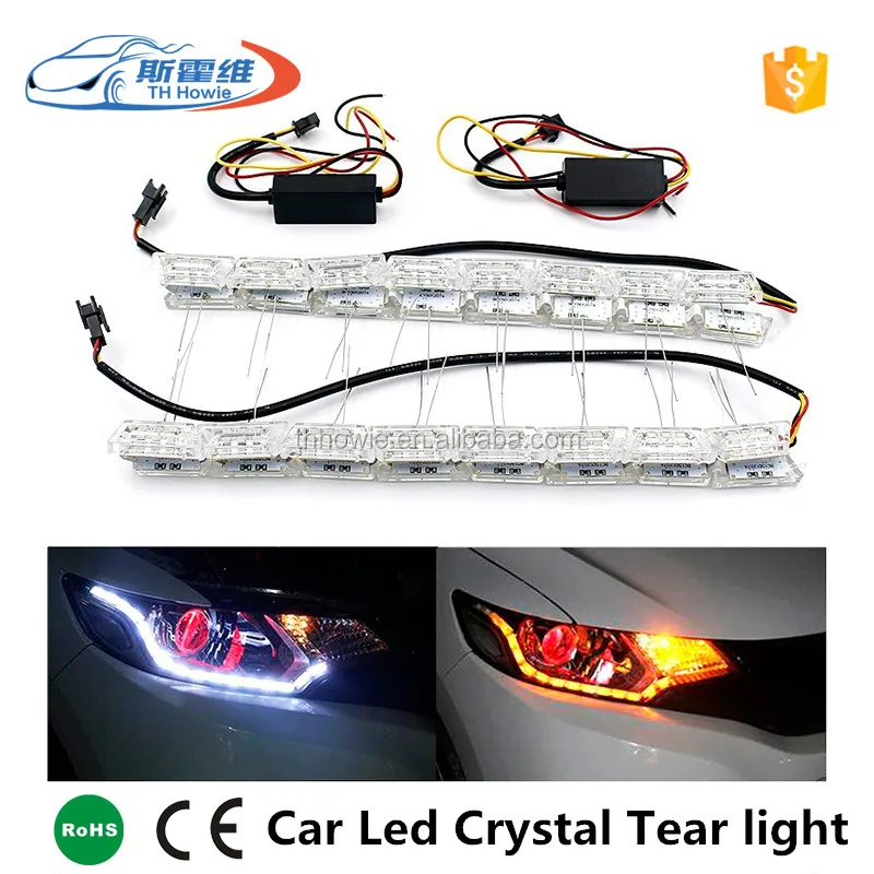 Flexible Stling Car led DRL Daytime Running Lamp Headlight White+Amber Auto Tear Eye Strip Turn Signal Flowing Steering Bulb 12V