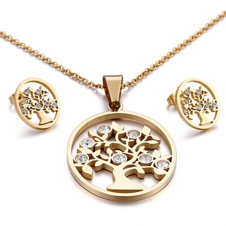 New products Jewelry fashion beautiful gold pendants necklace stainless steel with earrings