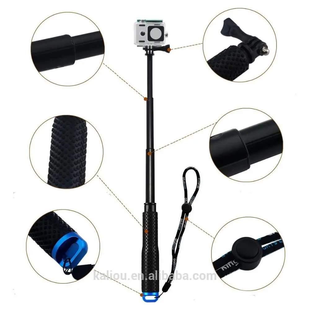 

Wholesale Adjustable Aluminum 36 inch Telescoping Monopod Handheld Extension Selfie Stick for Go pro, Golden, green, red and blue