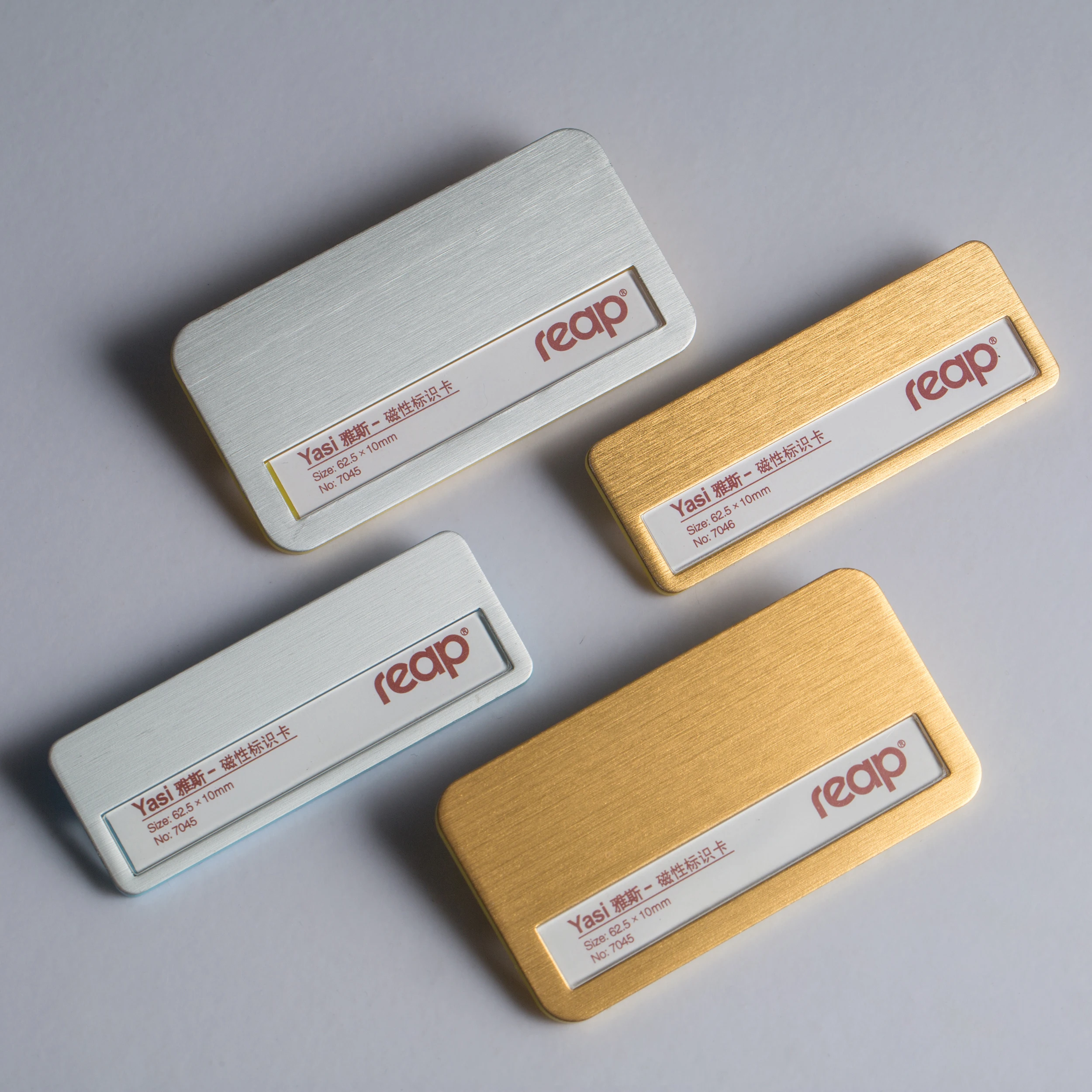 

Reap factory directly 7046L customized logo printing magnetic employee name badge with window, Glod/silver
