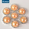 Blinginbox supplier wholesale 15mm plastic orange ab colors half round pearl beads silver rhinestone buttons for clothes
