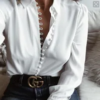 

Fashion Long Sleeve Woman blouse White shirt Ladies Pearl button Shirt Women Casual Tops Plus Size Elegant office White Blouse