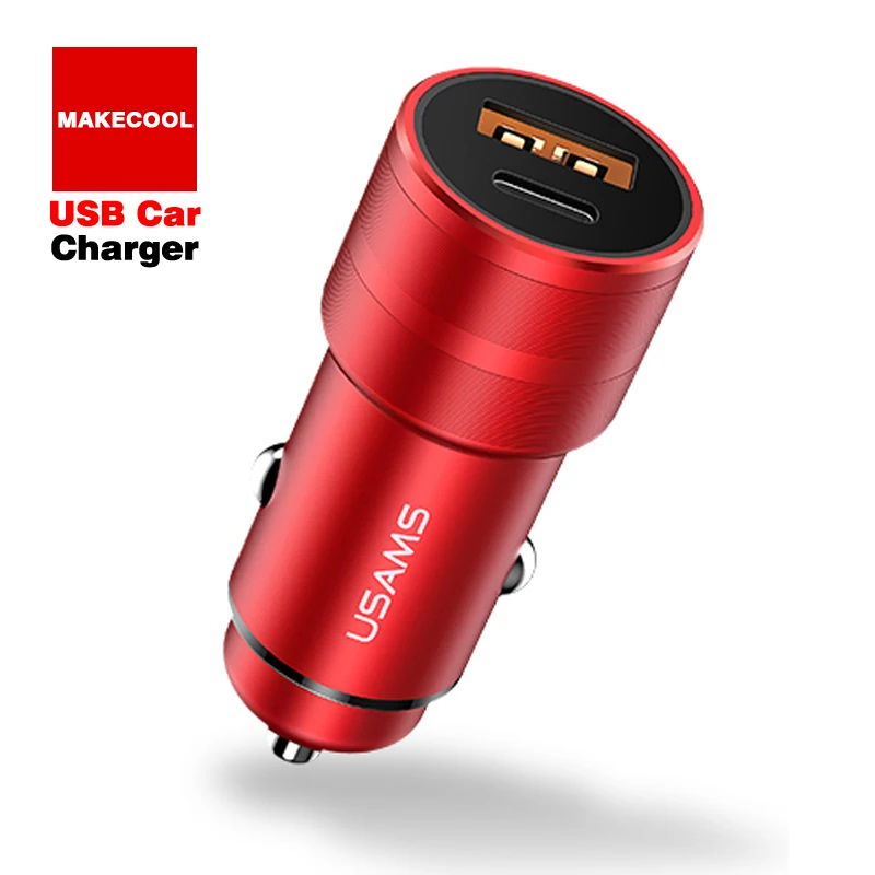 

Phone charger car PD Fast Charge Vehicle Charging USB+Type-C Vehicle Mobile car charger for iPhone 8/8 Plus/X/XS/XR/XS MAX, Black red