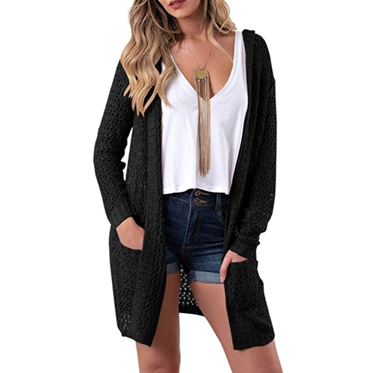 

Black Solid Color Fashion Casual Loose Fit Winter Long Sleeve Women Sweater Cardigan Winter, As show latest design cardigan