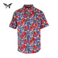 

Factory supplier custom made cotton holiday beach red flower button shirt men
