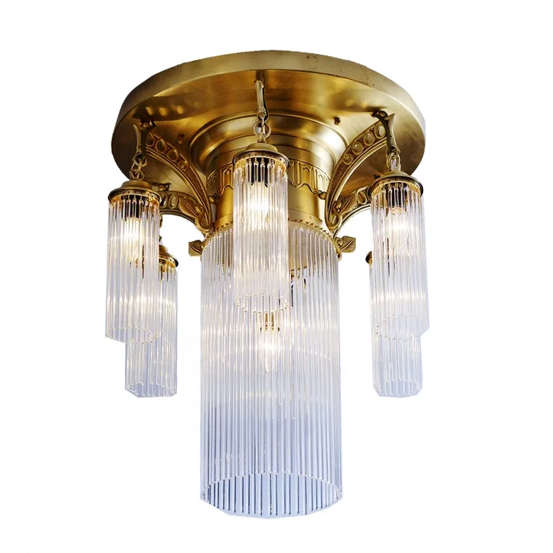 7-Lights Modern Luxury Mounted Lamp Round Glass Pillar Multi Bulb Led Ceiling Light