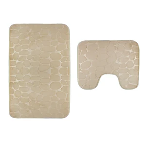 Microfiber Bathroom Contour Rugs Combo, Set of 2 Soft Shaggy Non Slip Bath Shower Mat and U-Shaped Toilet Floor Rug