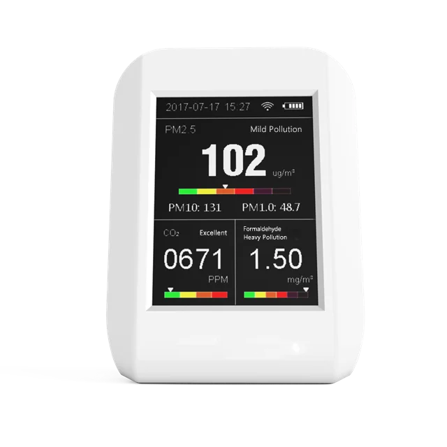 
CE and ROHS compliant air quality monitor for sale real time detecting PM1.0 PM2.5 PM10 CO2 HCHO and OEM VOC 