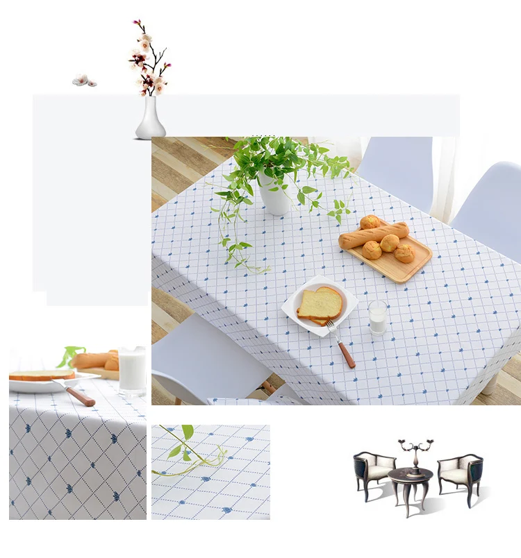 Custom polyester cotton print simple fresh blue checkered tablecloth