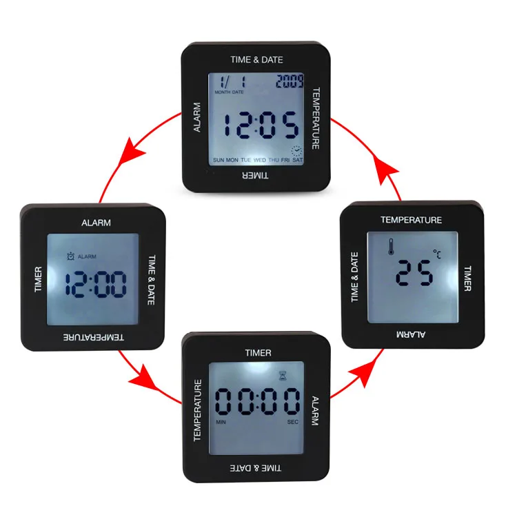 Clock calendar timer temperature change rotating digital alarm clock