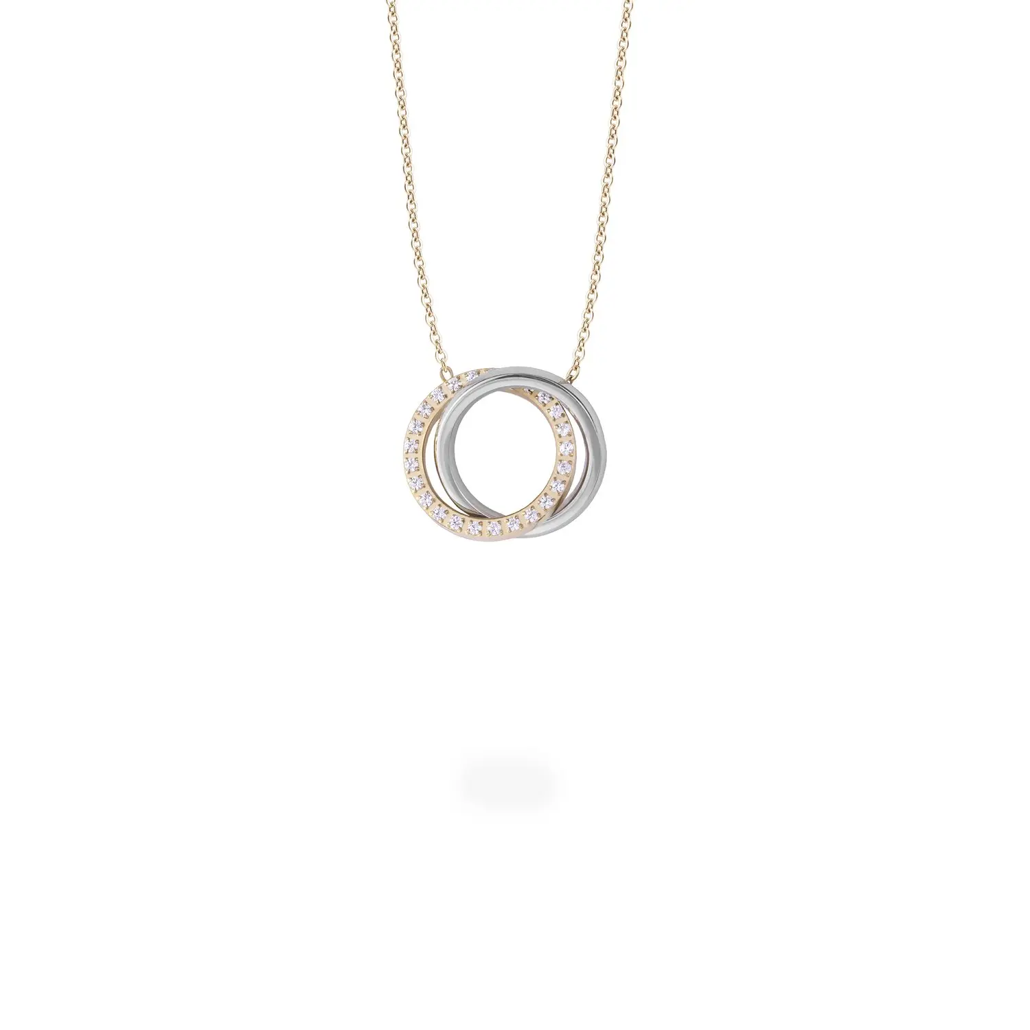 Custom fashion gold silver stainless steel circle pendant necklace double rings necklace jewelry
