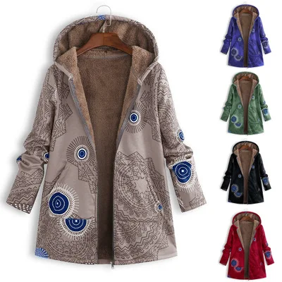 

Womens Winter Warm Thick Jacket Outwear Retro Causal Embroidery Hooded Pockets Oversize Coats New, As show coat