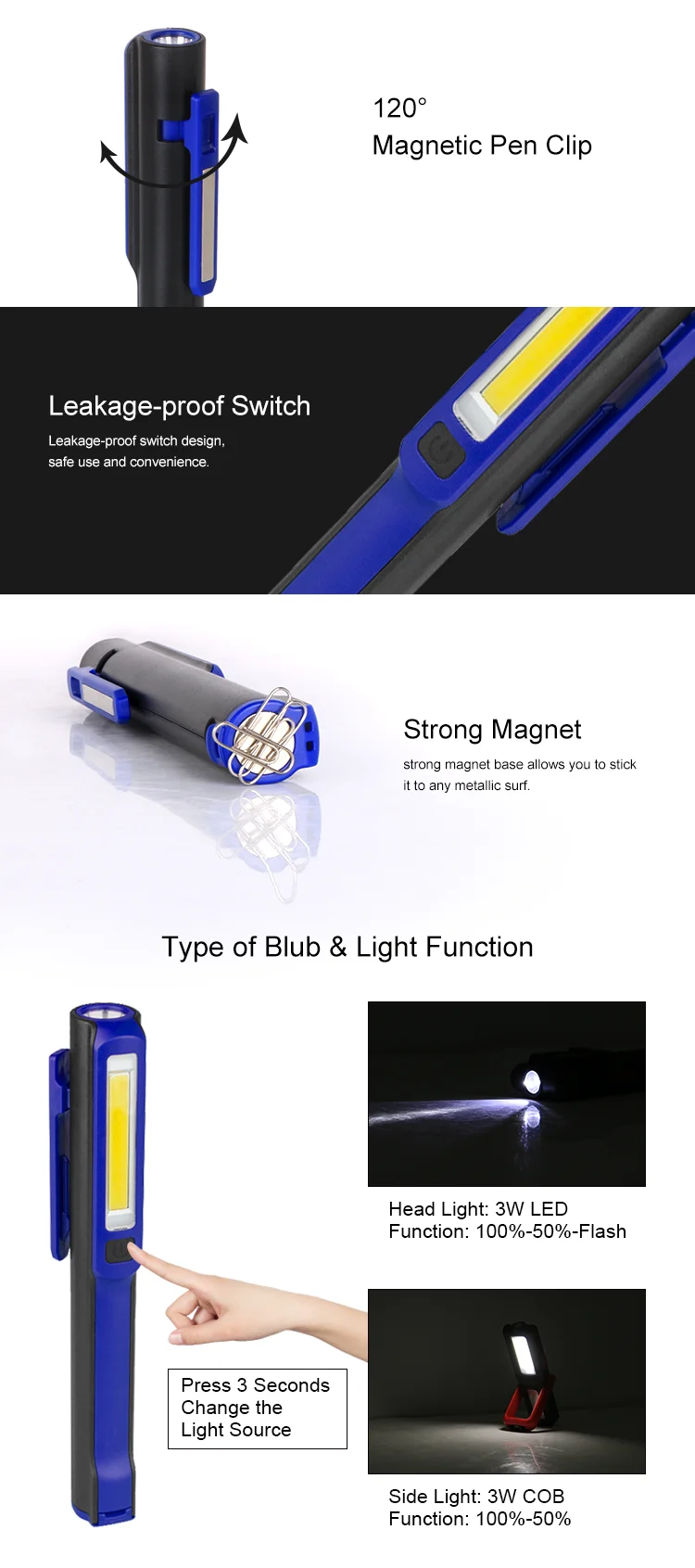 2018 hot cheap price COB rechargeable led pen light