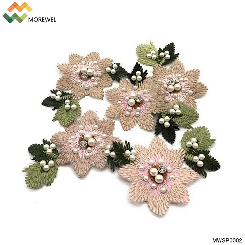 

3D Flower knitting embroidered patch pearl beaded applique design, Custom colors