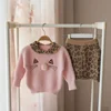 PHB 41056 leopard pattern kids girls knitted sets wholesale toddler clothes